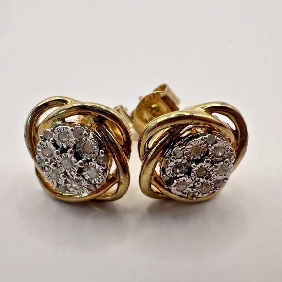 New Kohl's Gold Tone over Sterling Diamond Knot Stud Earrings - Picture 1 of 13